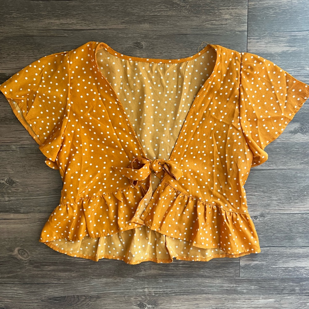 SHEIN Yellow Ruffled Tie-Front Sleeveless Blouse